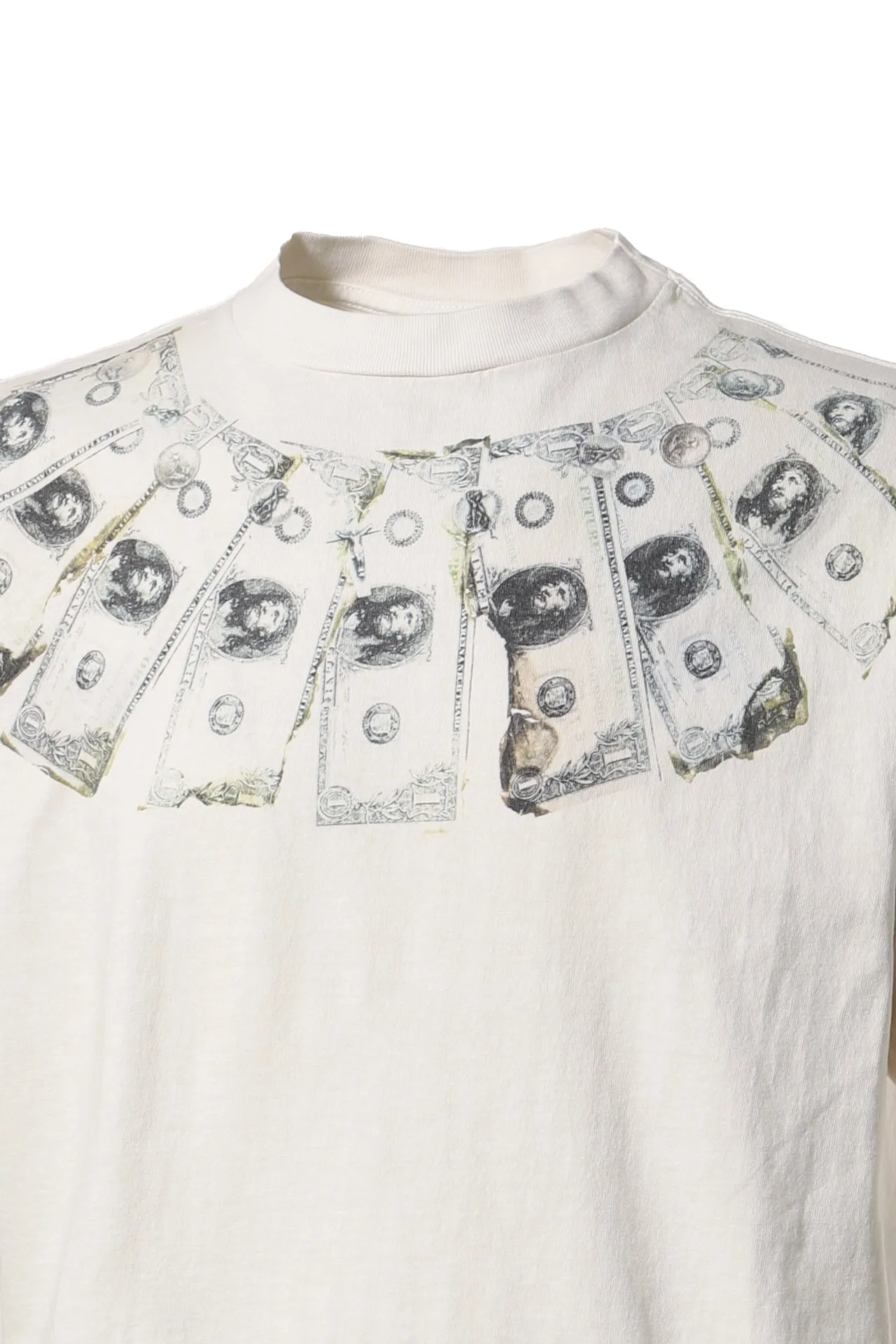 SAINT Mxxxxxx MONEY TEE/WHT dollar necklace, retro short-sleeved, off-white S-XL, ready-to-wear, washed and distressed, authentic level printing, correct accessories/with little angel logo